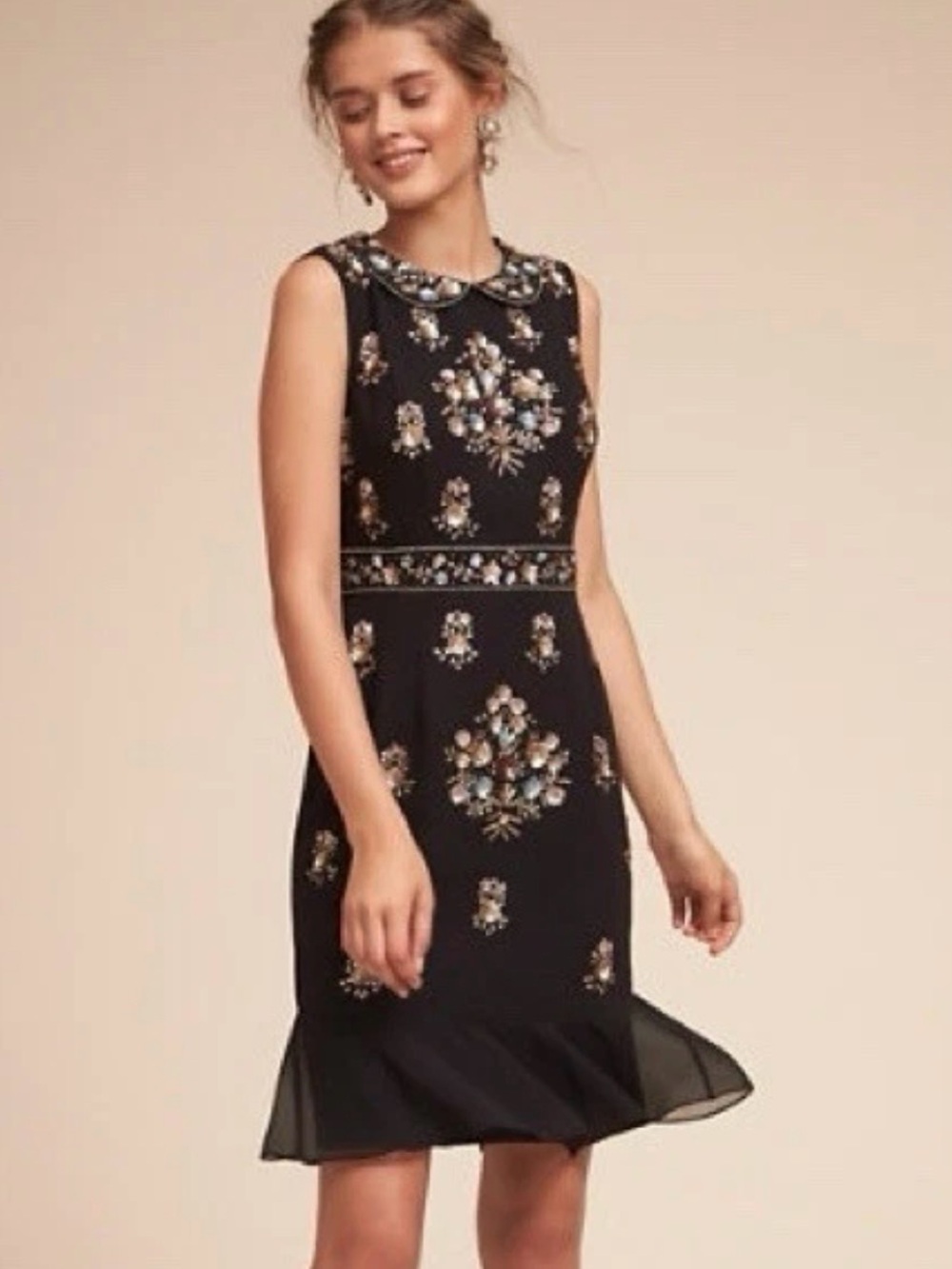 BHLDN Petra Dress Black Embellished Sequin Bridal Wedding Prom Size 8 Anthro